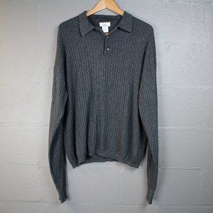 Louis Roth Grey Sweater Cable Knit XXL Silk Cashmere Collar Long Sleeves